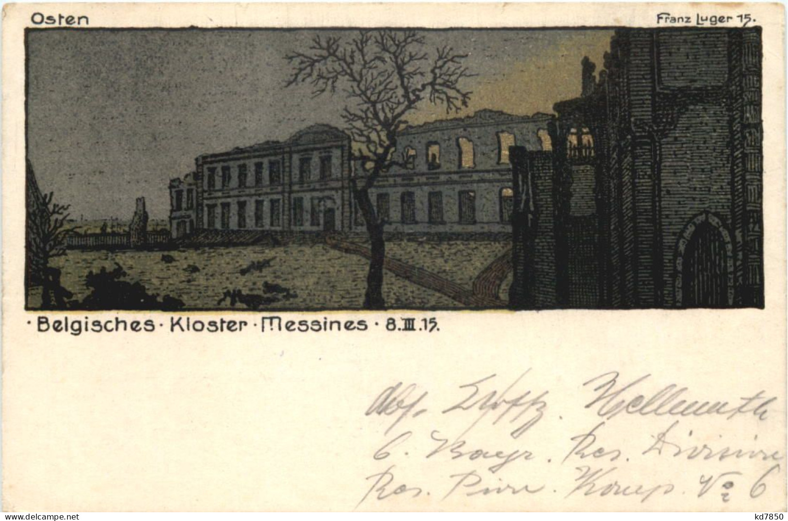 Belgisches Kloster Messines - Litho - Feldpost KB 6. Res Div - Messines - Mesen