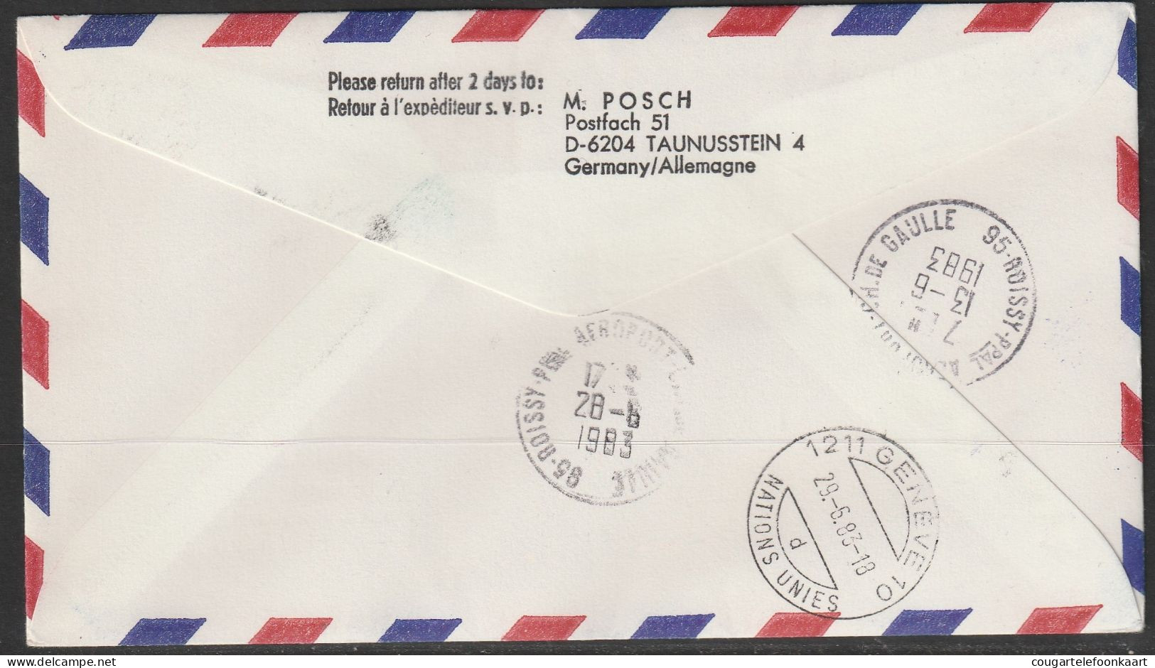 1983, Swissair, Erstflug, Genf UN - Paris - Erst- U. Sonderflugbriefe