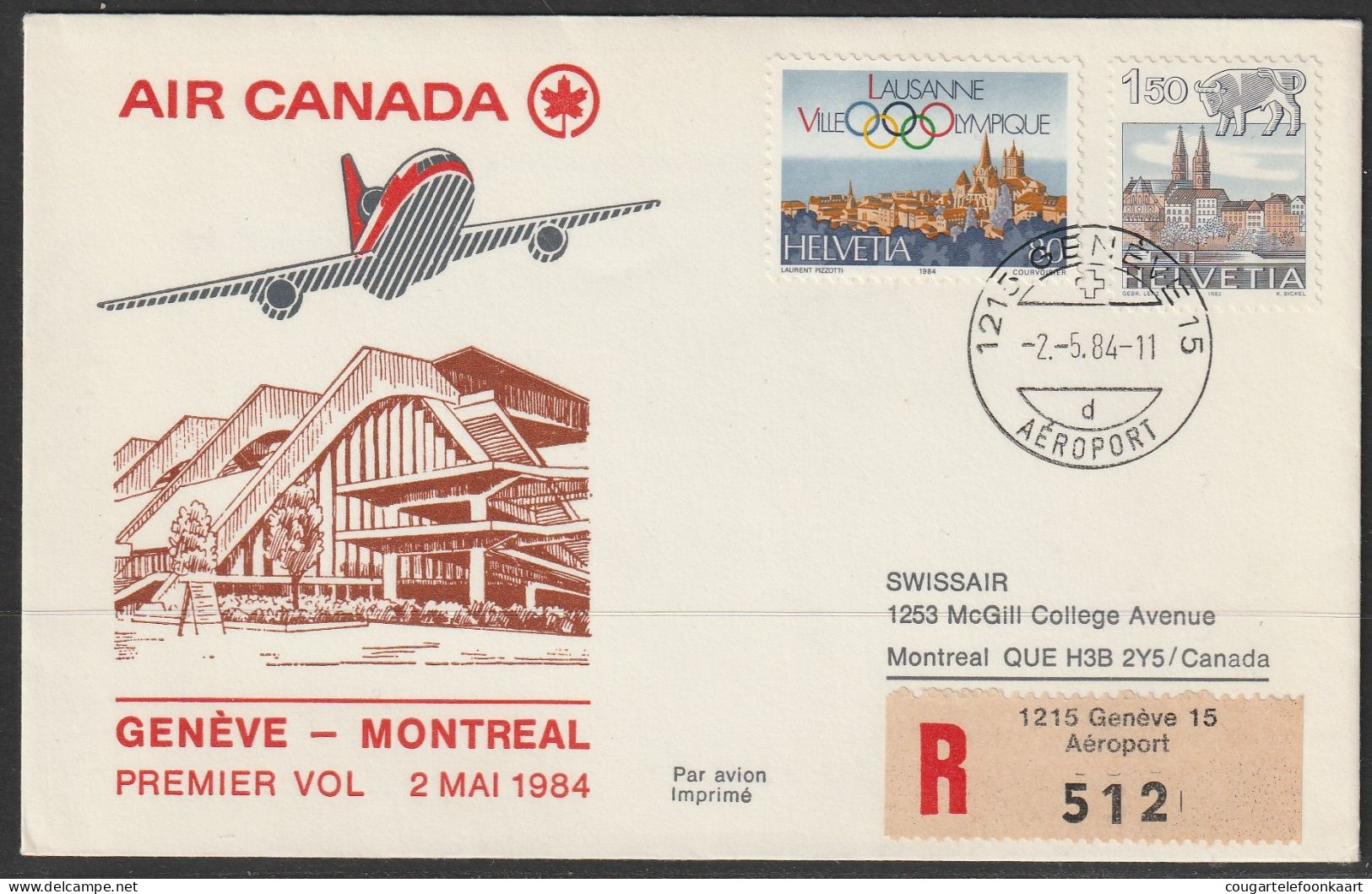 1984, Air Canada, Erstflug, Genf - Montreal Canada - Erst- U. Sonderflugbriefe