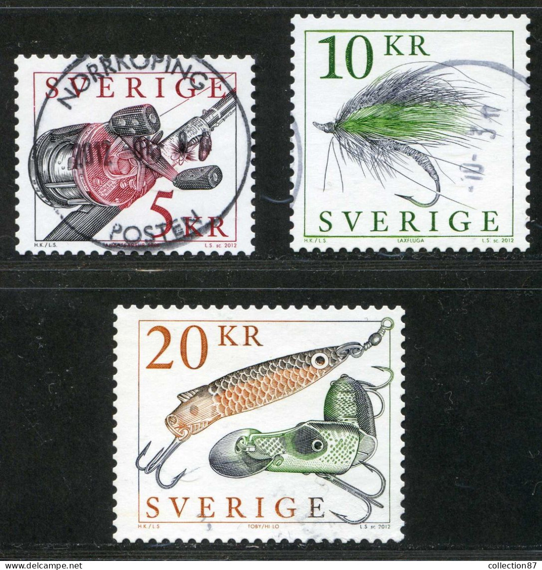 Réf 77 < SUEDE < Yvert N° 2850 à 2852 Ø < Année 2012 Used SWEDEN < Pecheurs > Hamecons De Peche à La Mouche - Usados