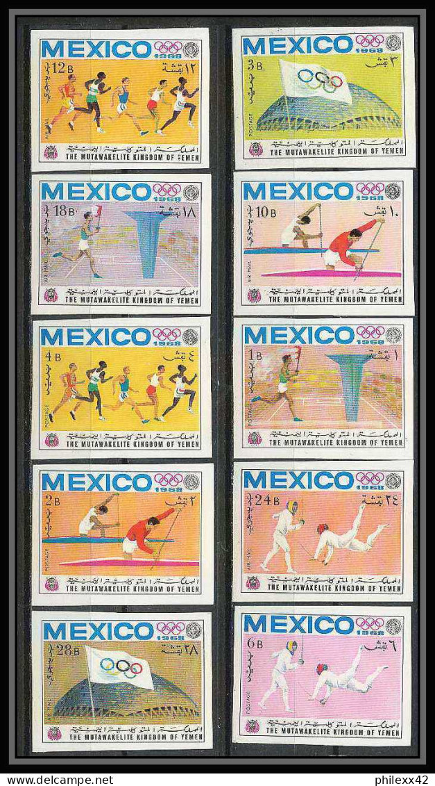 055 - Yemen Royaume MNH ** Mi N° 493 / 502 B Mexico 68 Jeux Olympiques (olympic Games) Non Dentelé (Imperf) Fencing - Zomer 1968: Mexico-City