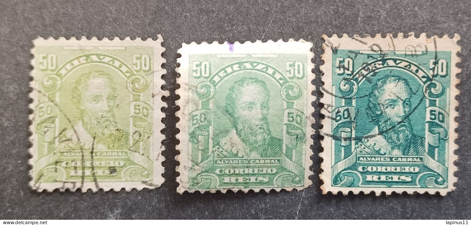 BRASILE 1906 PEDRO ALVARES CABRAL SCOTT N 176 COLOR VARIETY: OLIVE YELLOW- YELLOW GREEN - GREEN - Used Stamps