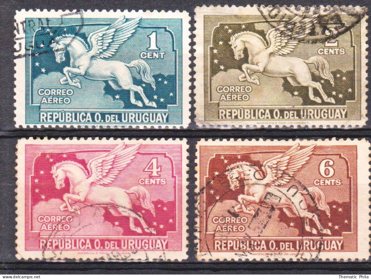 1931 URUGUAY Used - Airmail Yvert A56/9 - Pegaso Pegasus Horse - Uruguay