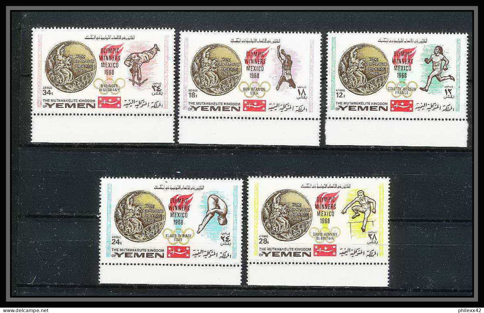 176 Yemen Kingdom MNH ** Mi N° 620 / 624 A Jeux Olympiques (summer Olympic Games) MEXICO 68 Gold Madalists - Verano 1968: México