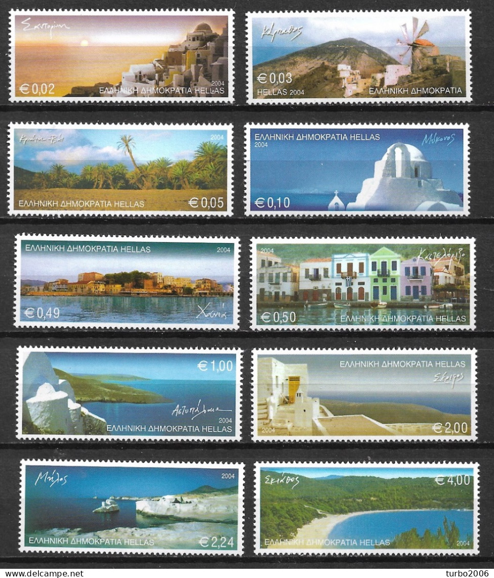 GREECE 2004 Greek Islands I 4 Sides Perforated Complete MNH Set Vl. 2253 /2262 - Unused Stamps