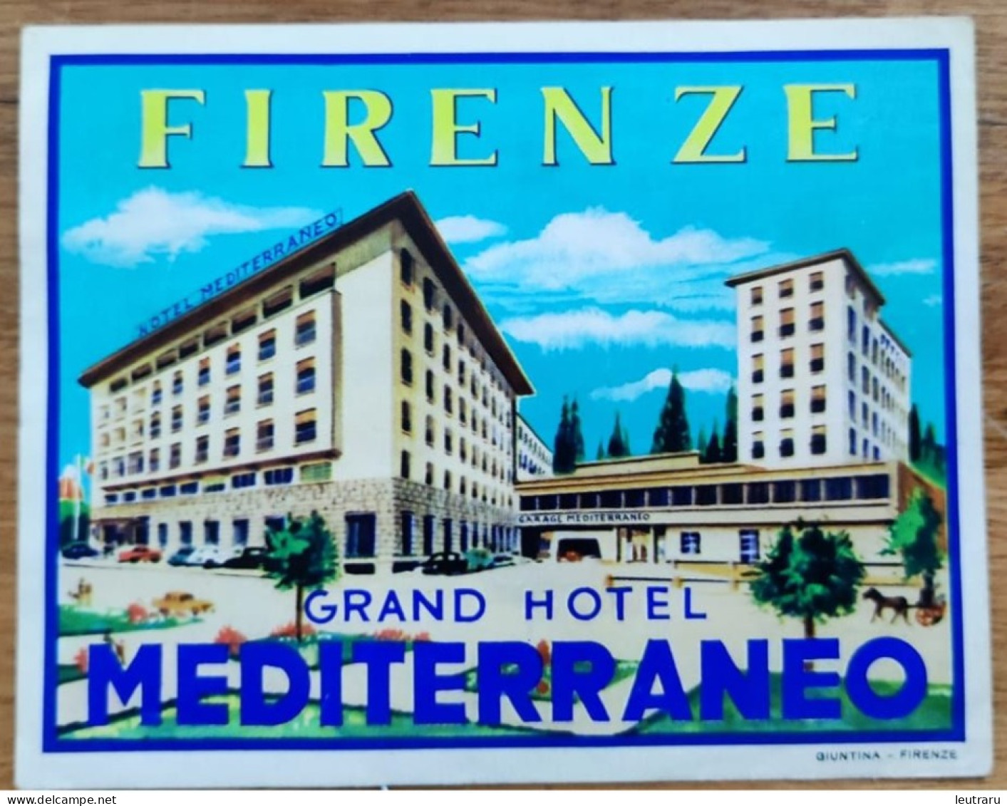 Italy Florence Mediterraneo Grand Hotel Label Etiquette Valise - Etiquettes D'hotels