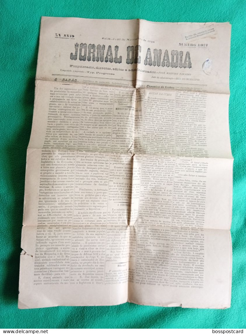 Anadia - Jornal De Anadia, 3 De Dedembro De 1910 - Imprensa. Aveiro. Portugal. - Informaciones Generales