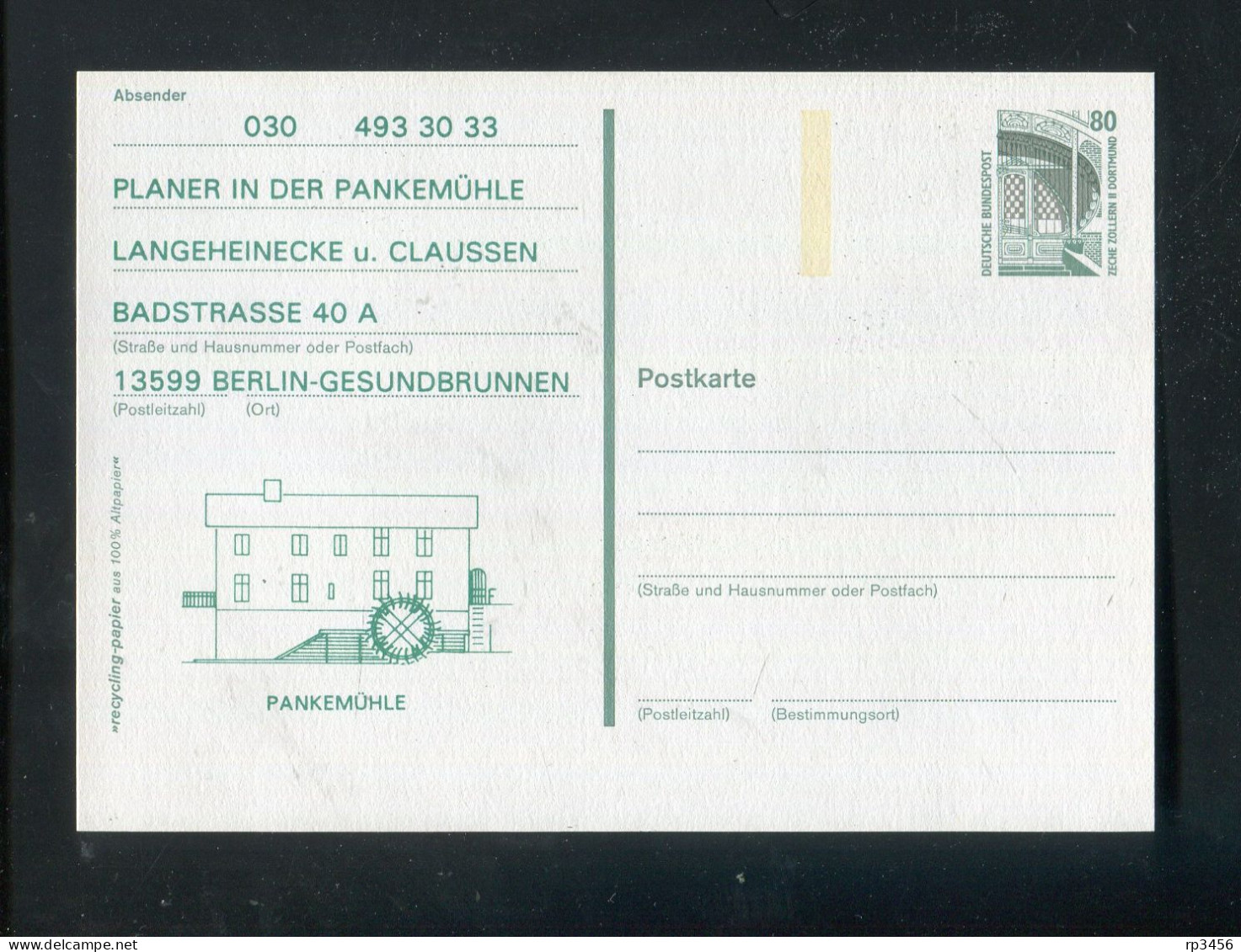 "BUNDESREPUBLIK DEUTSCHLAND" Postkarte Mit Privatem Zudruck "PLANER IN DER PANKEMUEHLE" ** (R1050) - Cartoline - Nuovi