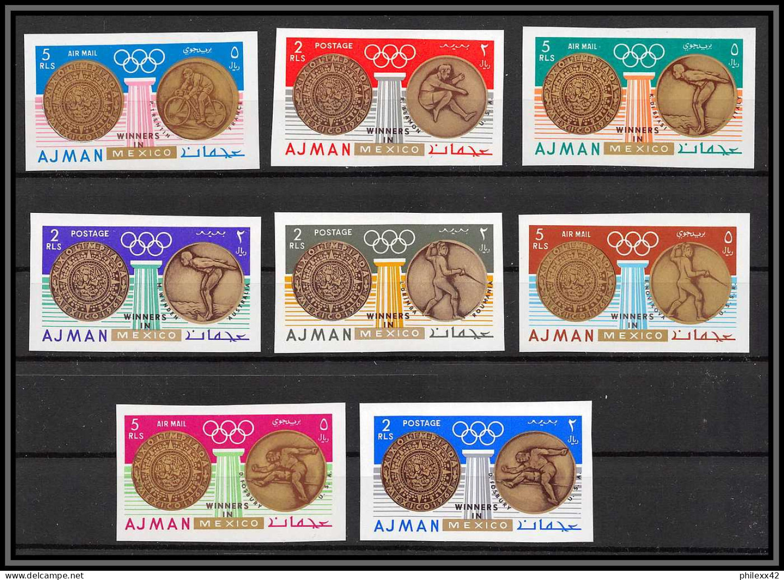 Ajman - 4640b/ N°341/348 B Mexico 1968 Jeux Olympiques (olympic Games) Gold Medalists Neuf ** MNH Non Dentelé Imperf - Verano 1968: México