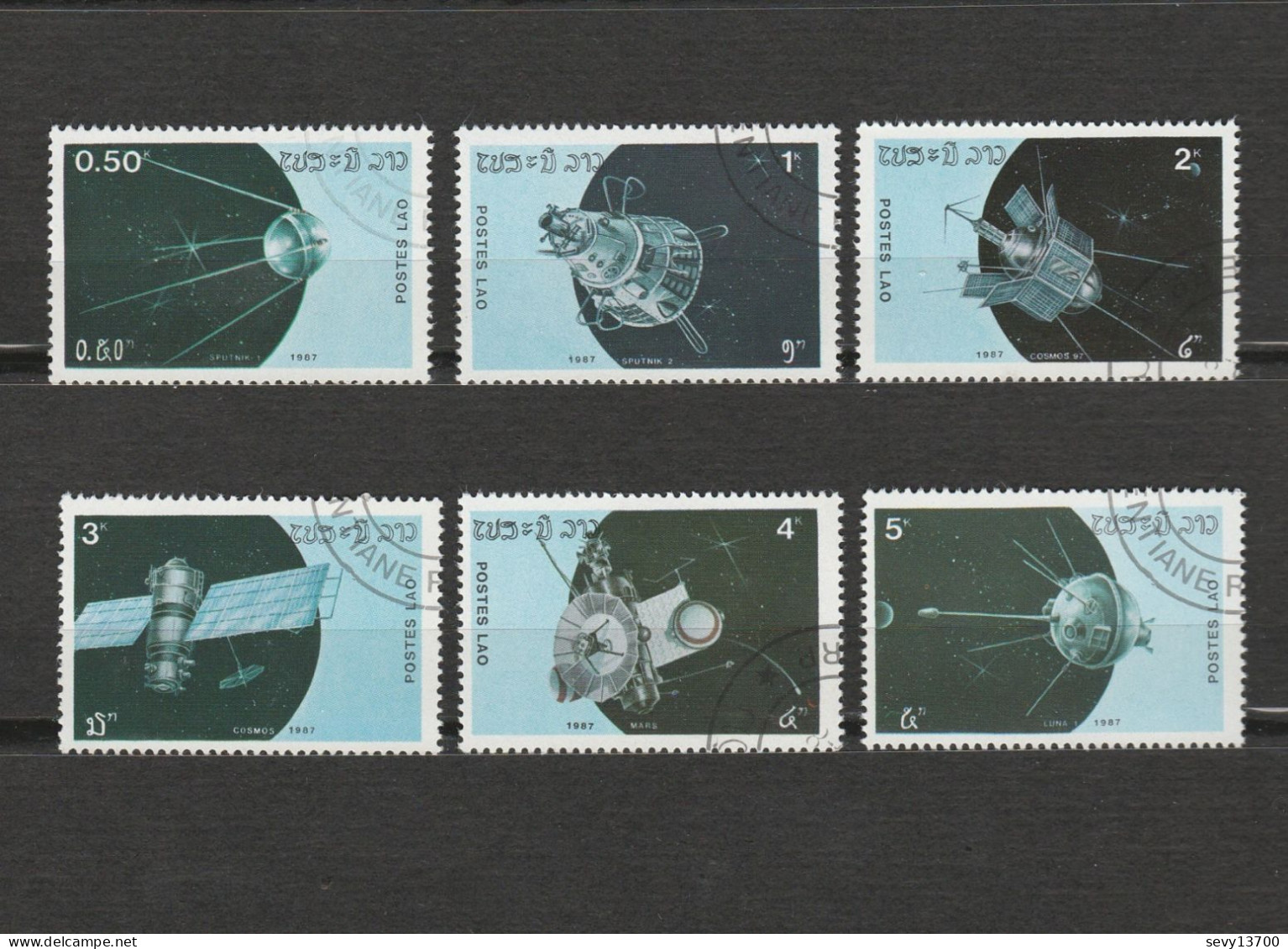 Laos Lot De 6 Timbres - Année 1987 - Sputnik 1, Sputnik 2, Cosmos, Mars, Luna 1- YT 756 - 757 - 758 - 759 - 760 - 761 - Laos