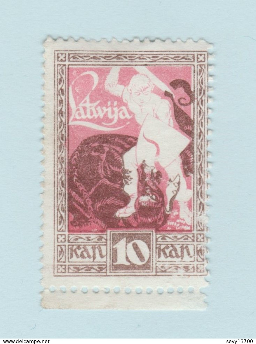 Timbre Lettonie YT N° LV 39 - Année 1919 - Dragon Variété Queue Tranchée - Lettonia