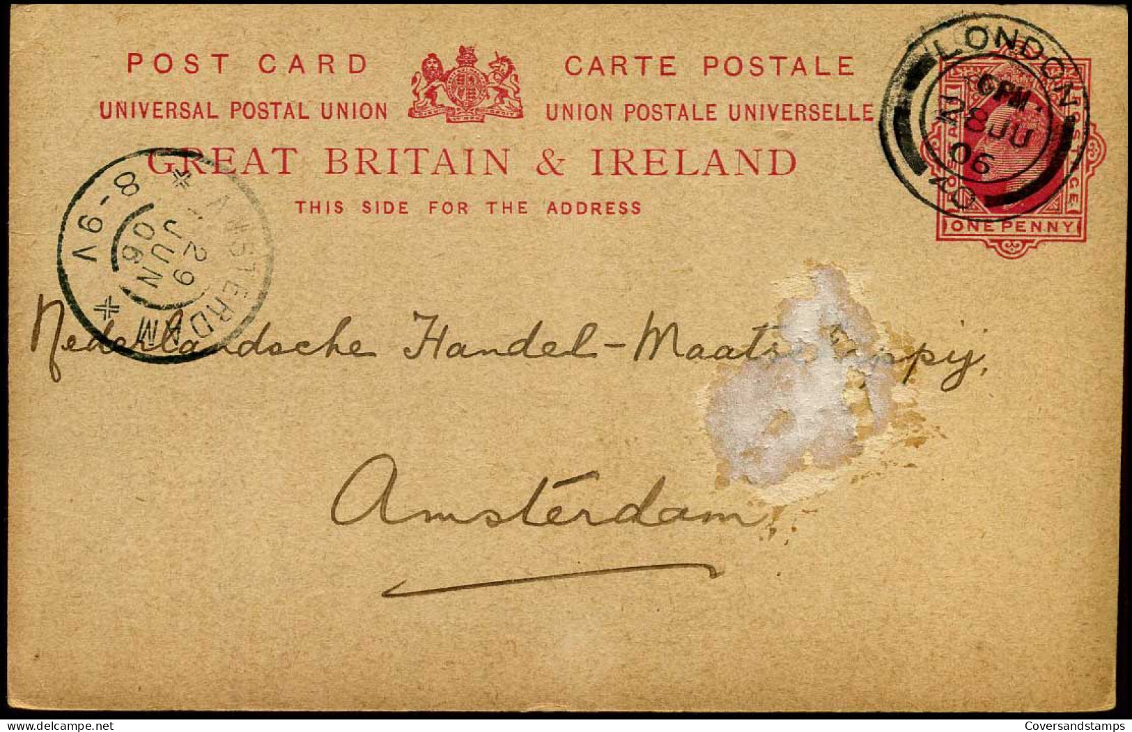 Post Card : From London To Amsterdam, Netherlands - "The Bank Of British North America" - Marcophilie