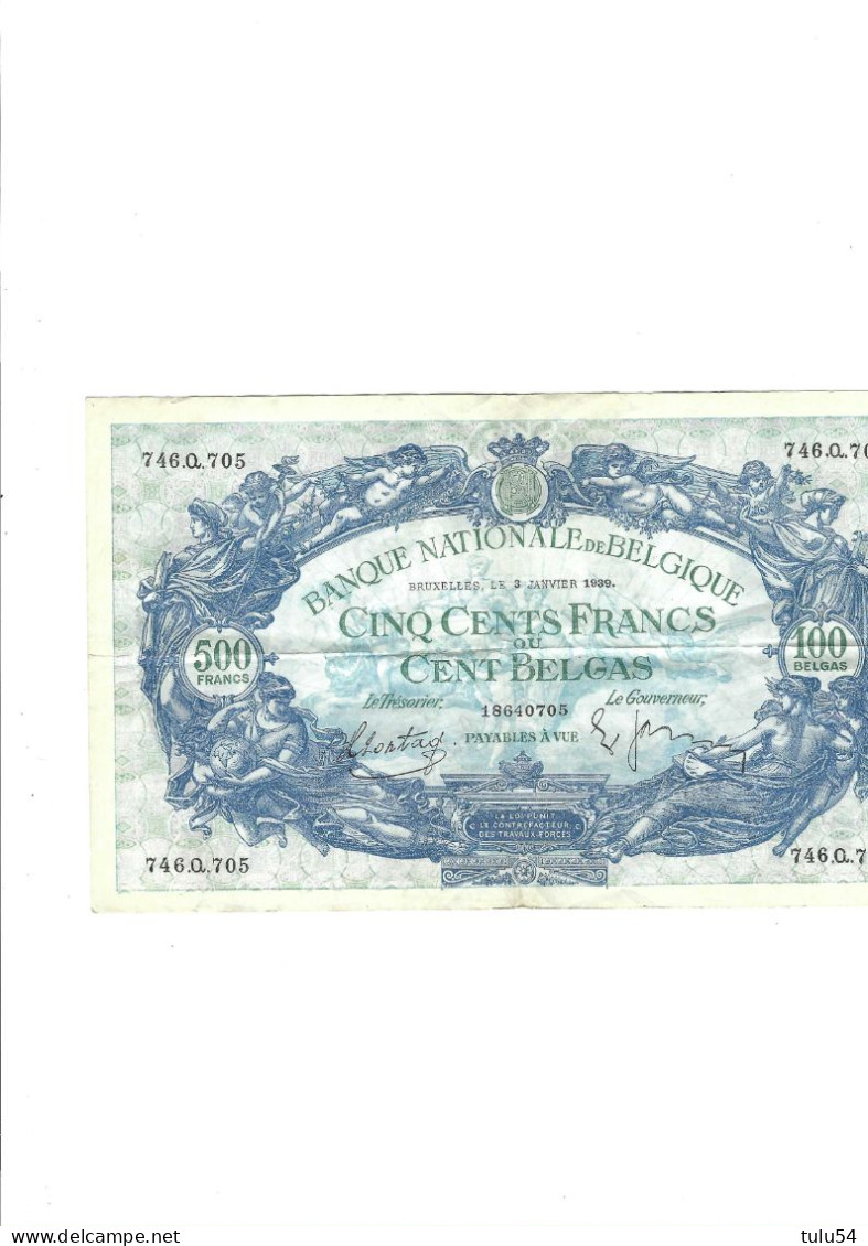 Banque Nationale De Belgique - 500 Franchi-100 Belgas
