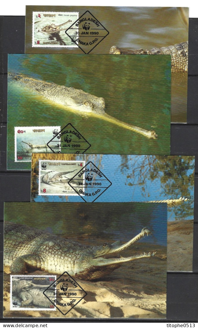 BANGLADESH. N°300-3 Sur 4 Cartes Maximum (Maximum Cards) De 1990. WWF Gavial. - Other & Unclassified