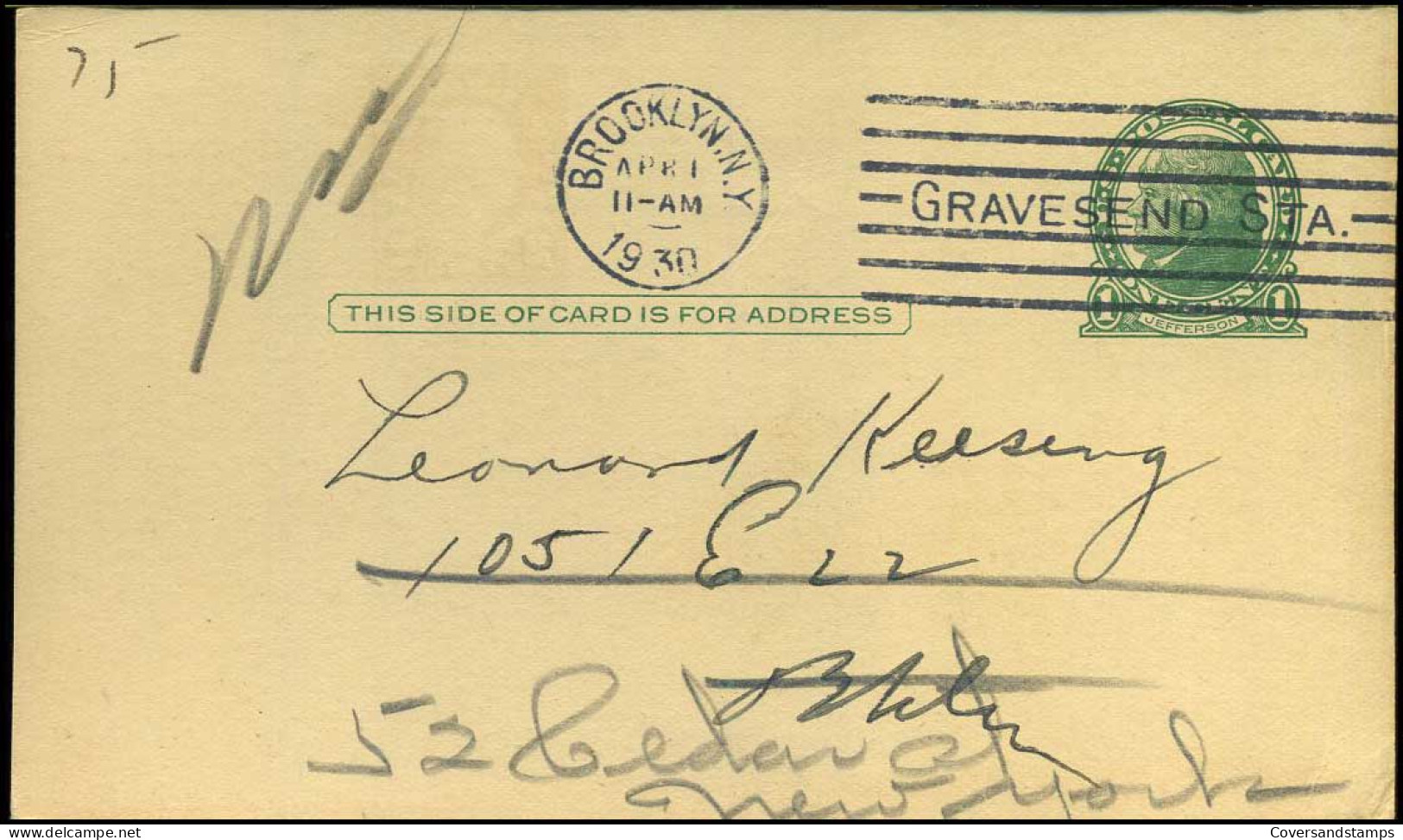 Postal Stationary - From Brooklyn, N.Y. - 1921-40