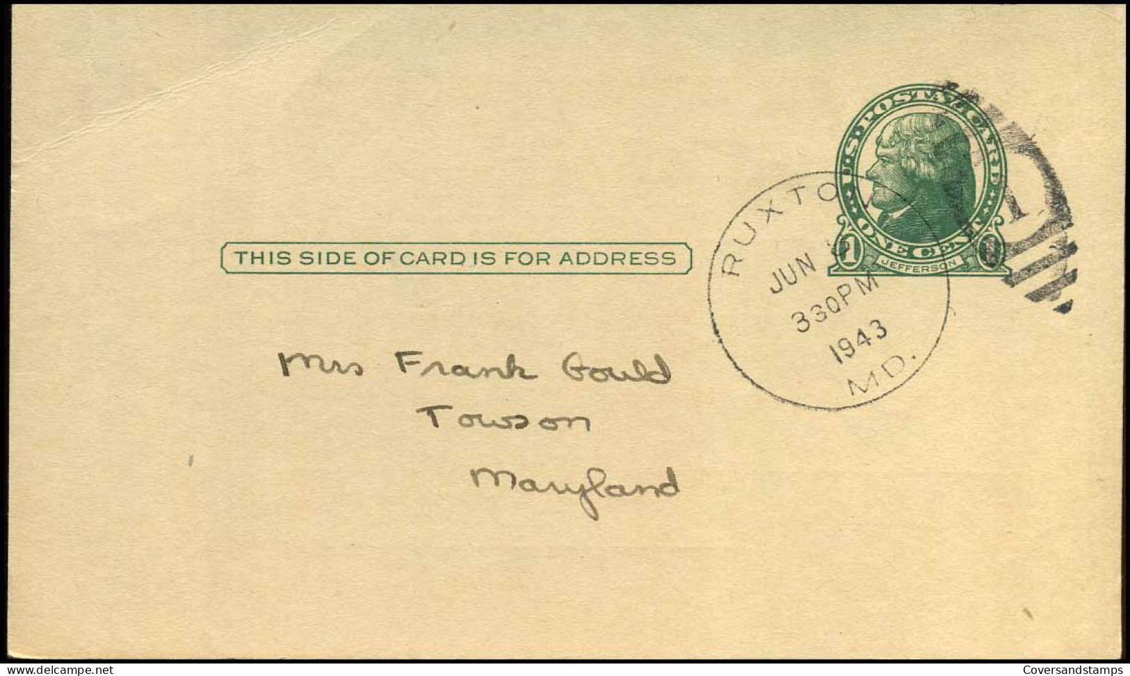 Postal Stationary - From Ruxton, Maryland - 1941-60