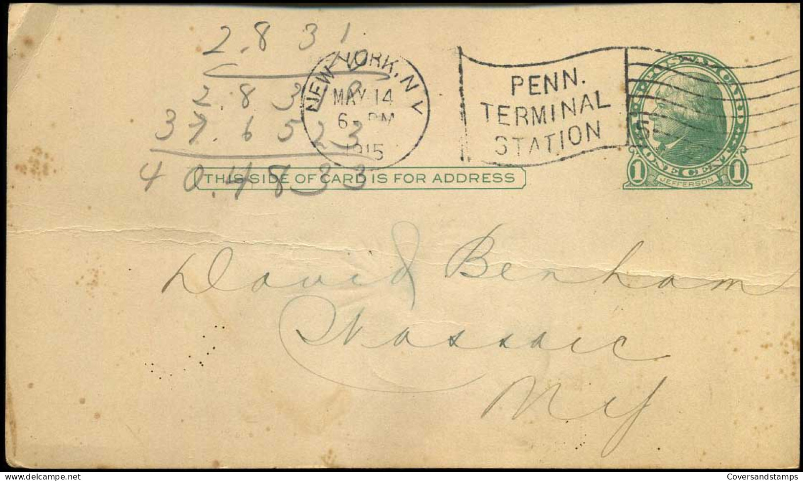 Postal Stationary - From New York, N.Y. - 1901-20