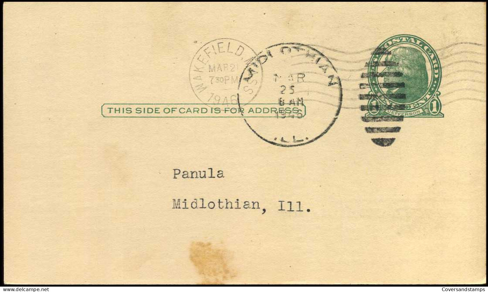 Postal Stationary - From Midlothian, Illinois - 1921-40