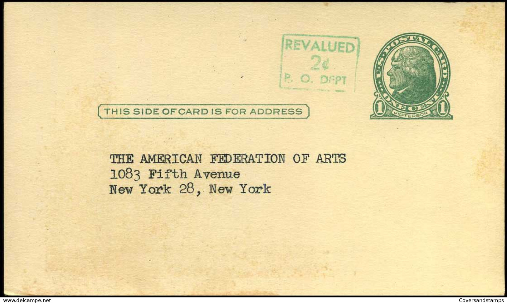 Postal Stationary - "The American Federation Of Arts" -- Revalued 2 Cents - 1941-60