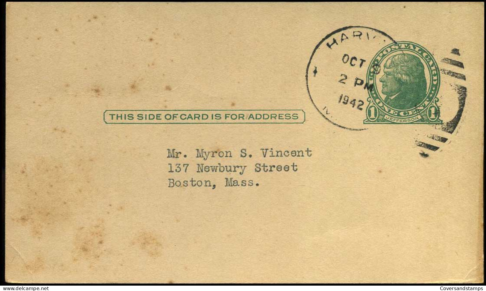 Postal Stationary - From Harvey, Illinois - 1941-60