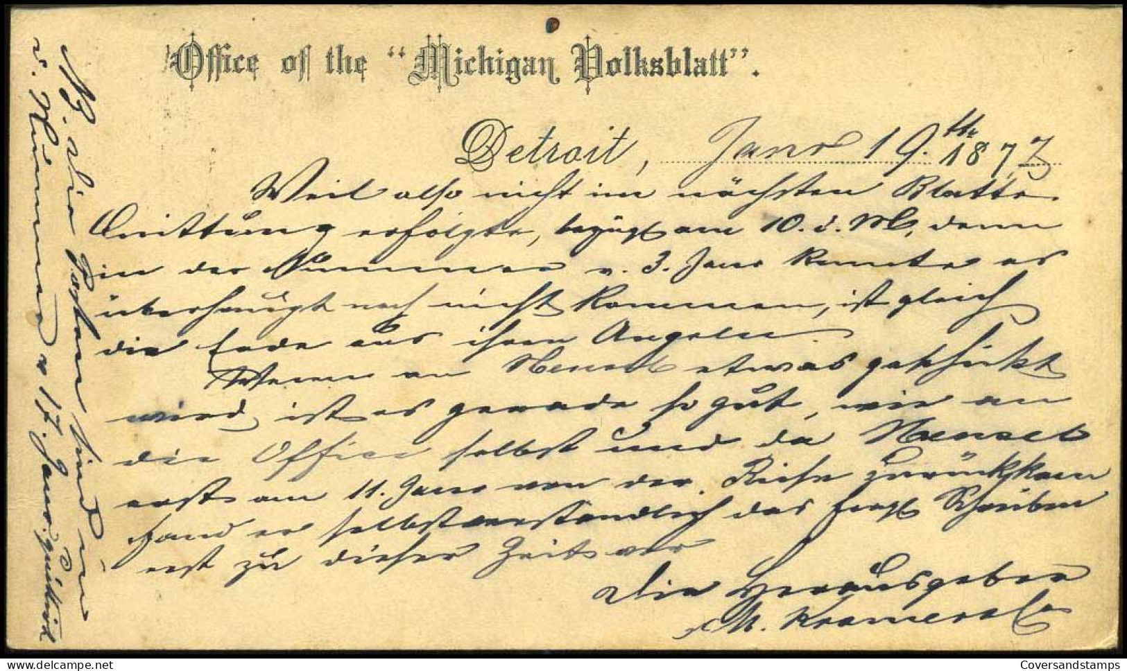 Postal Stationary - From Detroit, Michigan - "Office Of The 'Michigan Volksblatt'" - 1901-20