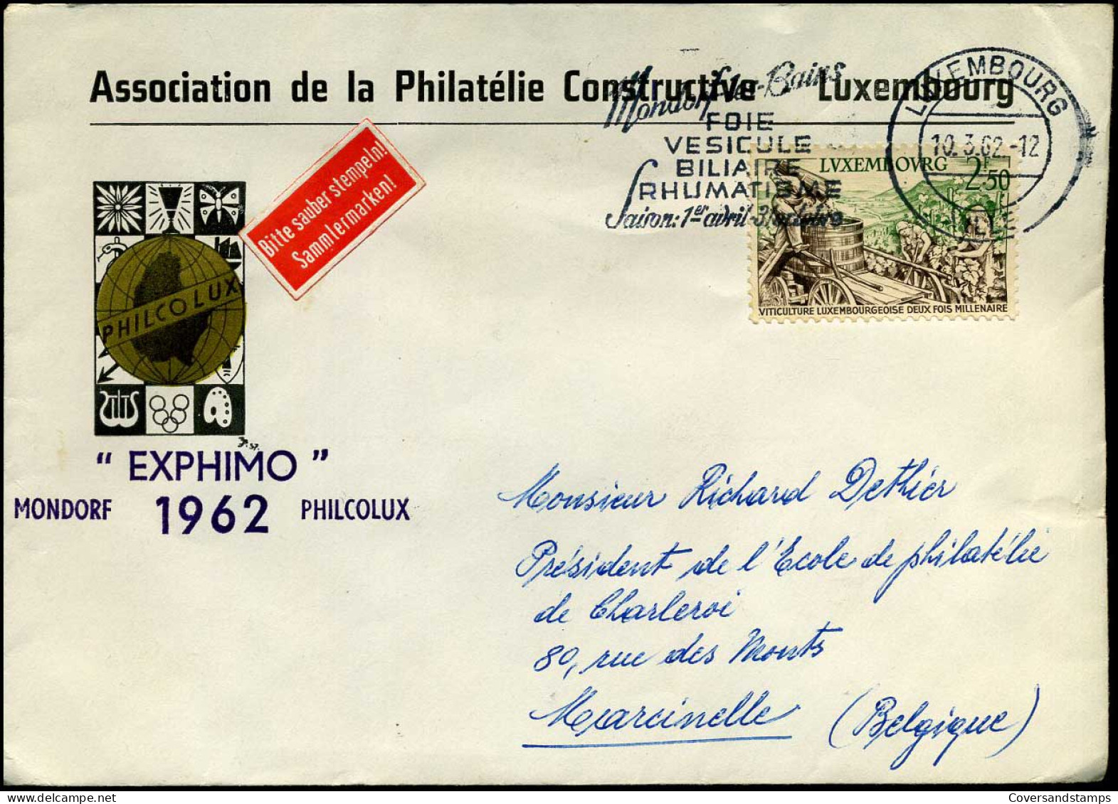 Luxembourg - Cover To Marcinelle, Belgium -- "Association De La Philatélie Constructive Luxembourg" - Covers & Documents