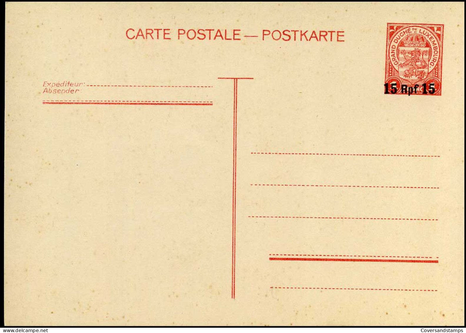Luxembourg - Post Card - 15 Rpf On 1 Franc - Postwaardestukken