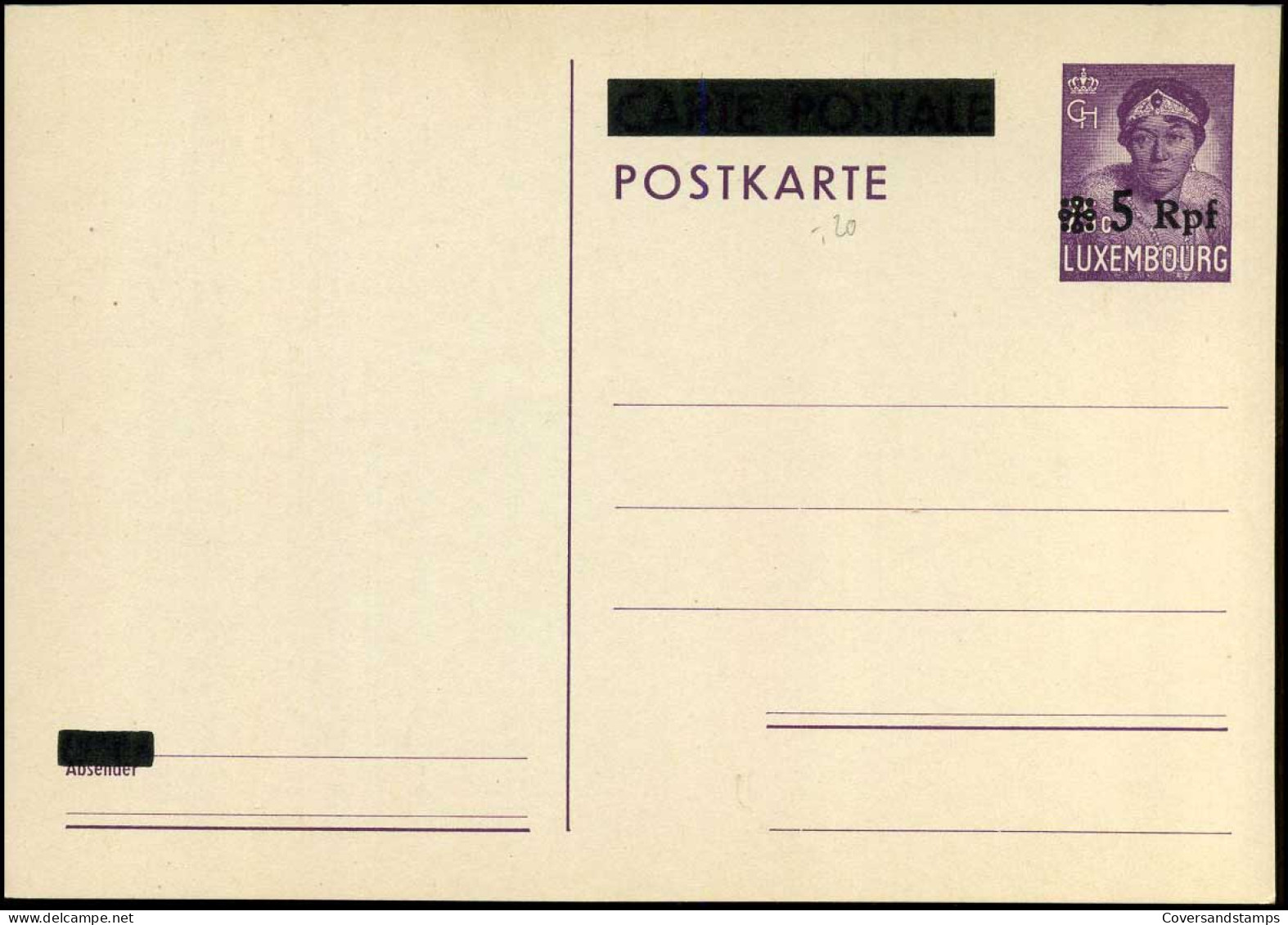 Luxembourg - Post Card - 5 Rpf On 75 C - Stamped Stationery
