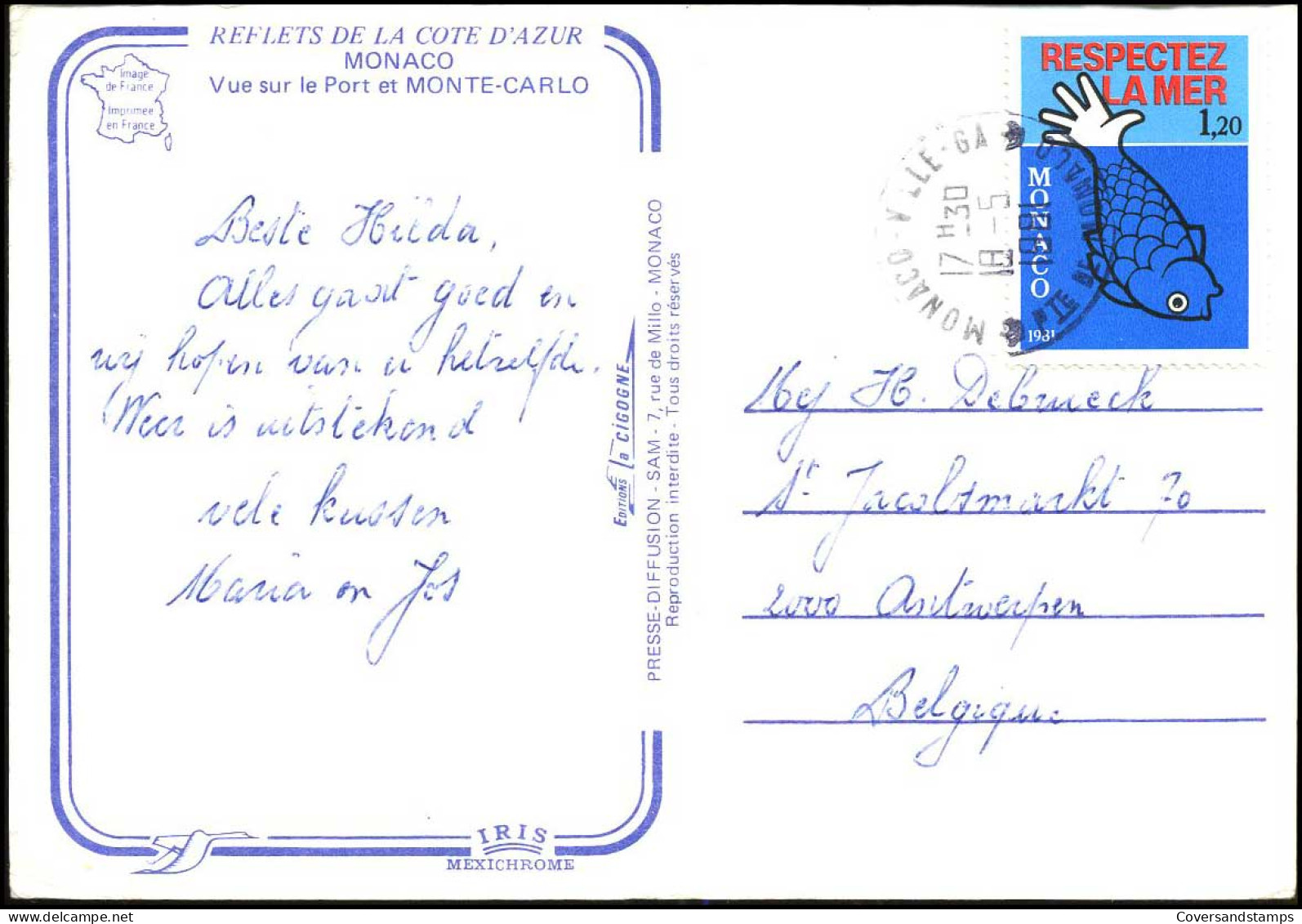 Monaco - Post Card To Antwerp, Belgium -- "Vue Sur Le Port Et Monte-Carlo" - Briefe U. Dokumente