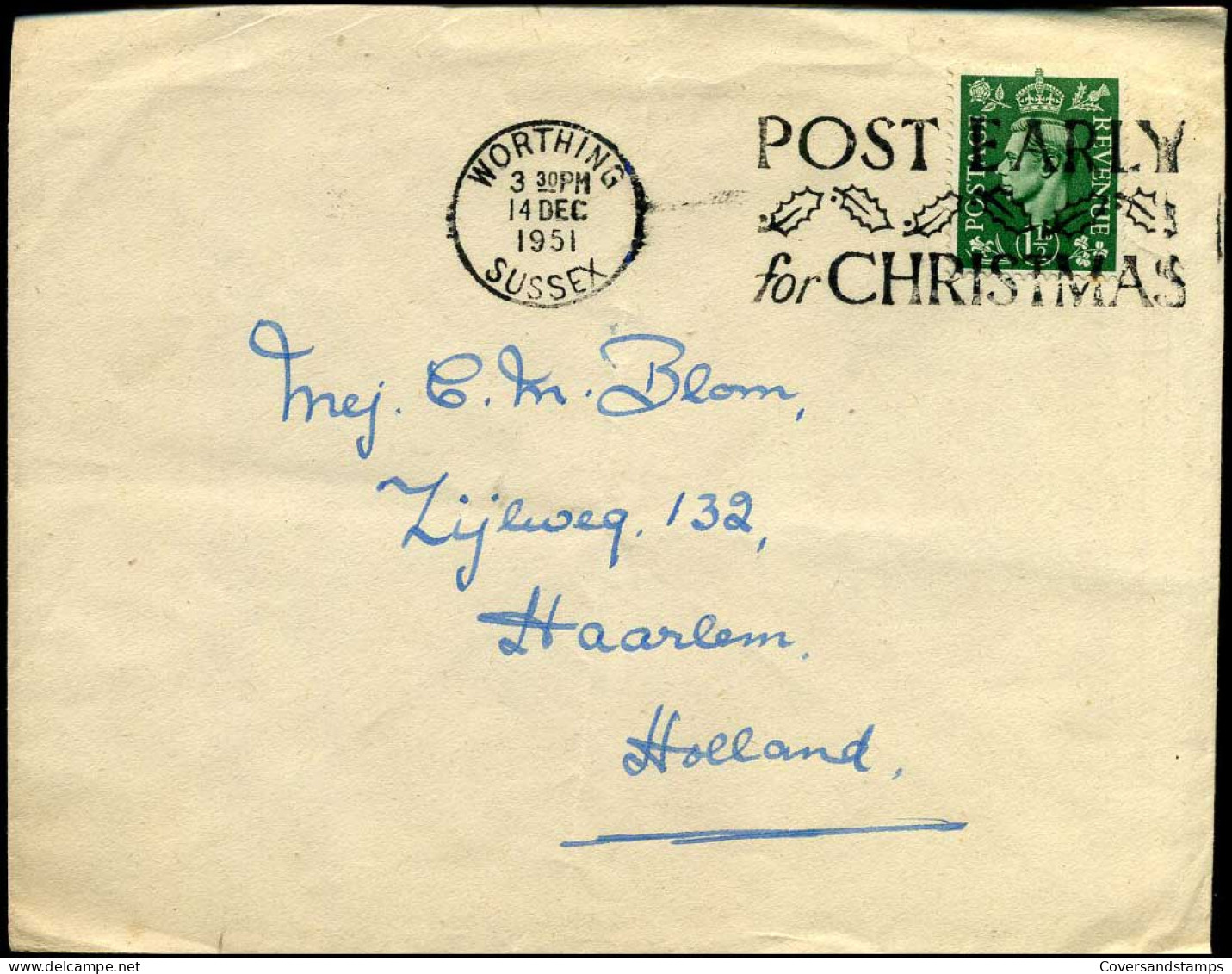 Cover From Worthing To Haarlem, Netherlands - Lettres & Documents