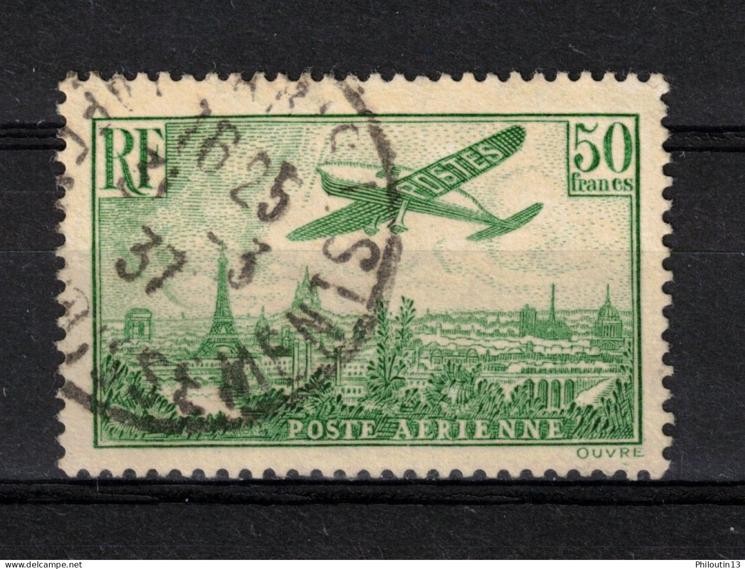 France Poste Aérienne 50 Francs N°14 Oblitéré Cote 420€ - Scan Recto / Verso - 1927-1959 Gebraucht