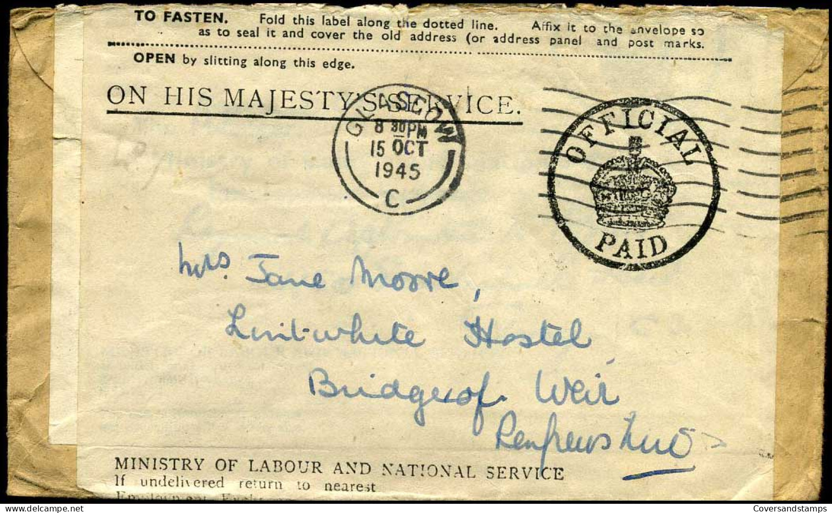 Cover "On His Majesty's Service - Ministry Of Labour And National Service" - Lettres & Documents