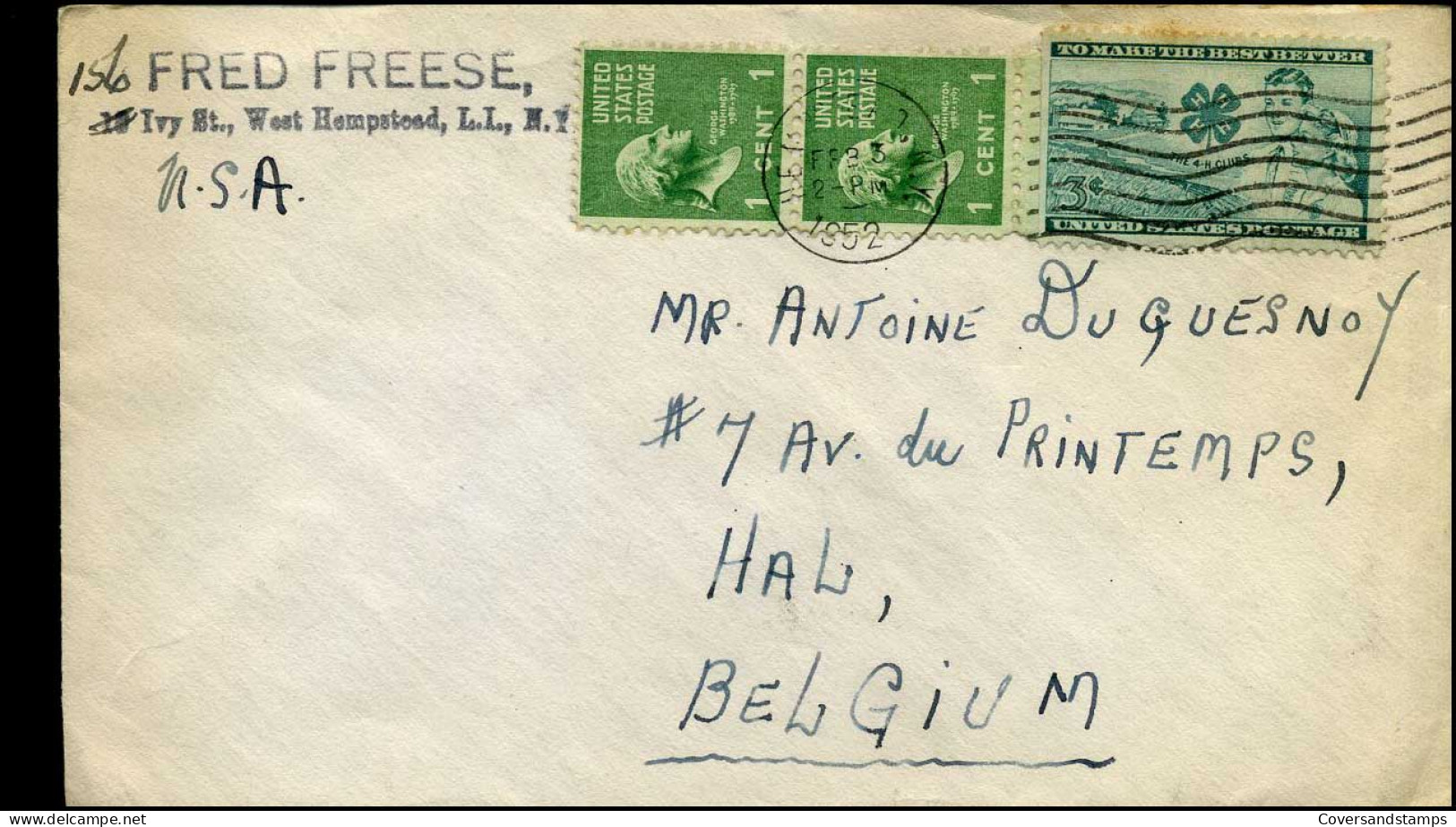Cover From West Hempstead, New York To Hal, Belgium - Lettres & Documents