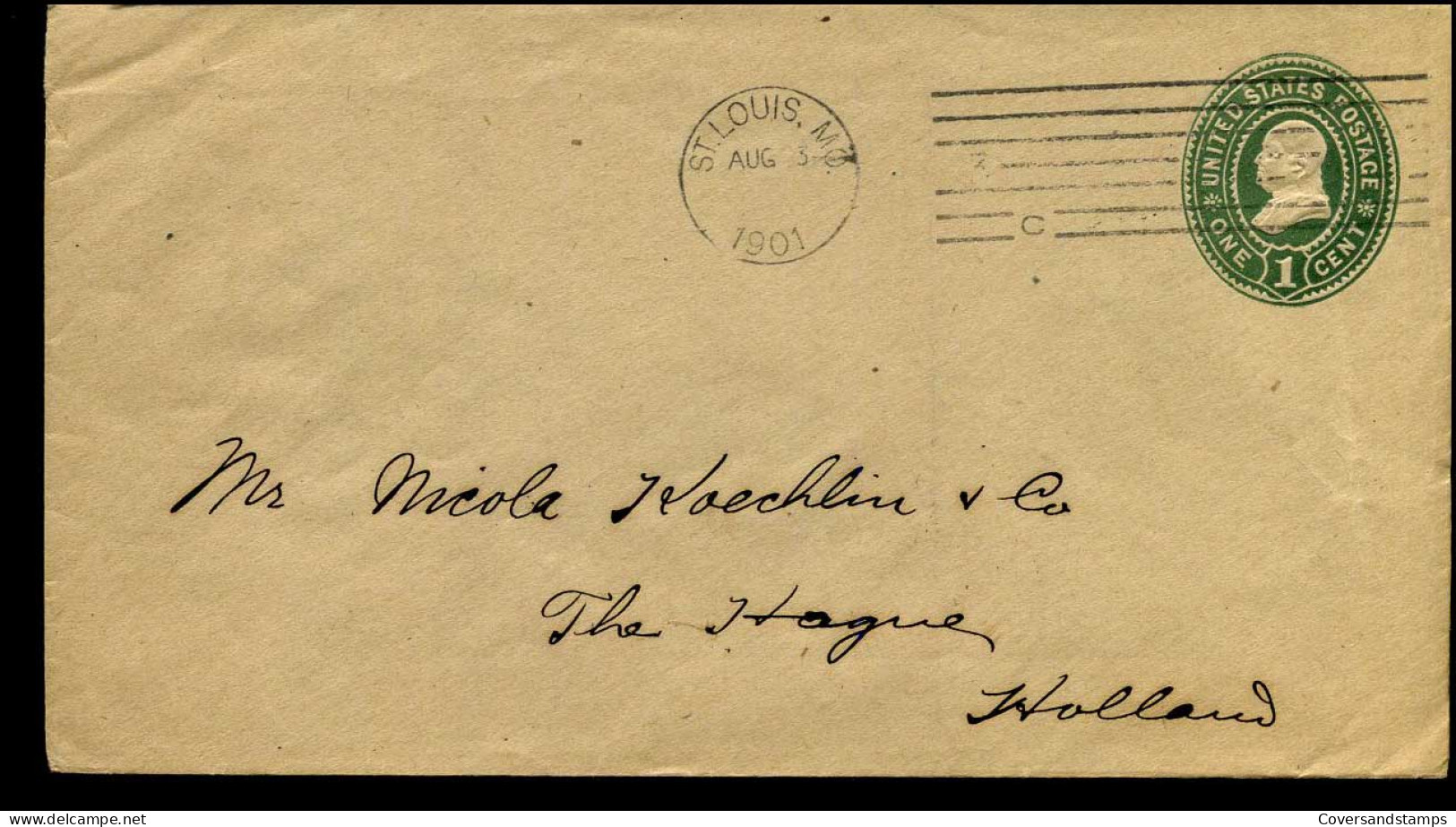 Cover From St. Louis, Missouri To The Hague, Netherlands - 1901-20