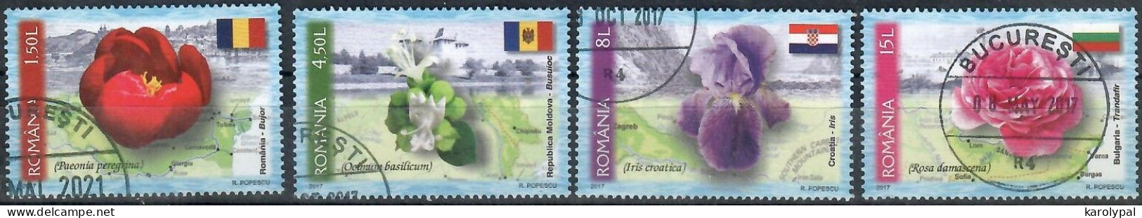 Romania, 2017, USED,   Flowers, National Symbols, Mi. Nr. 7188-91 - Usado