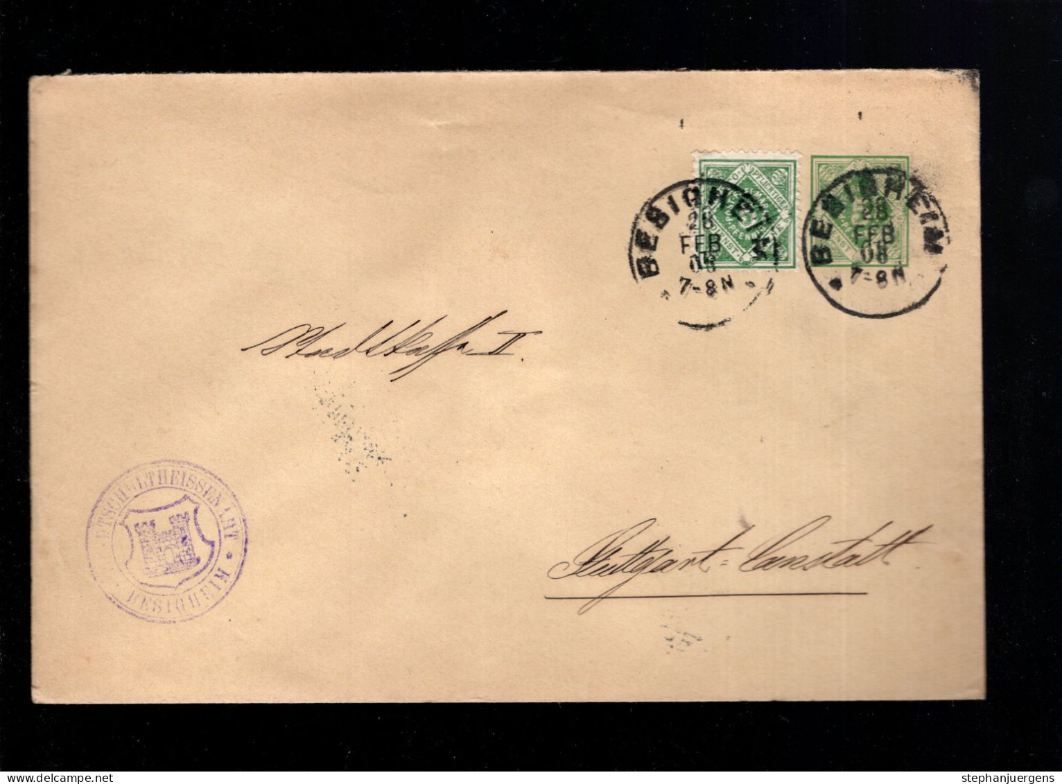 DU 5 A I Von Besigheim Nach Cannstatt (Absenderstempel: Stadtschultheissenamt Besigheim) - Postal  Stationery