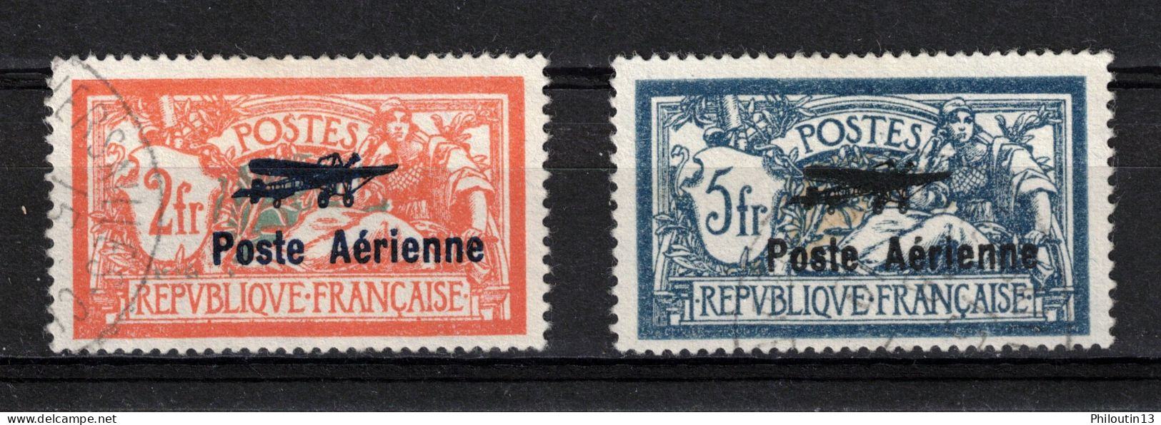 France Poste Aérienne N°1 Et 2 Oblitérés Cote 500€ - Signé CALVES - Scan Recto / Verso - 1927-1959 Gebraucht