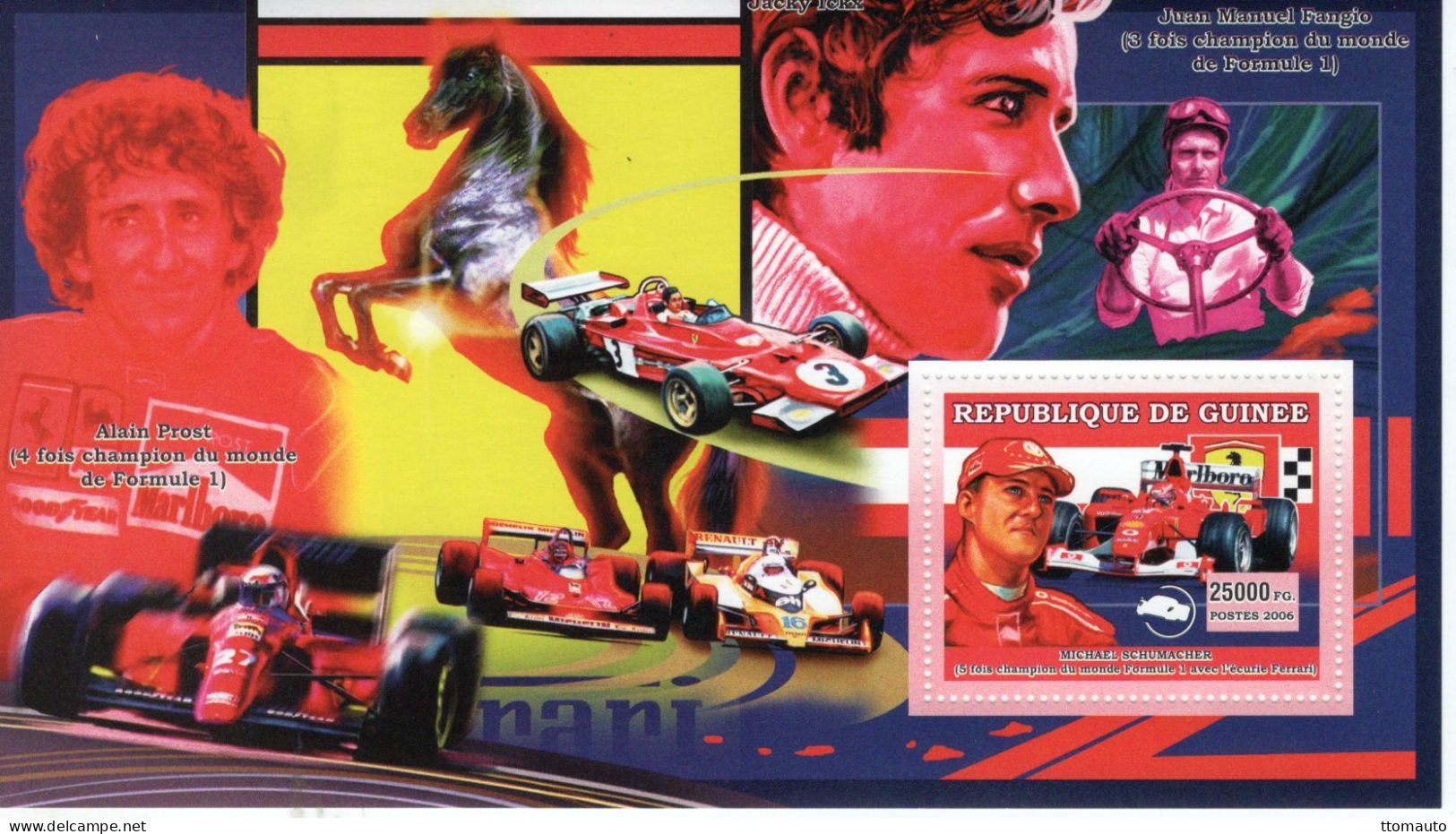 Ferrari Cars - Formula 1 - Alain Prost- J-M Fangio - Michael Schumacher  - Guinée 2006 -  1v Sheet - MNH/Mint/Neuf - Automobile