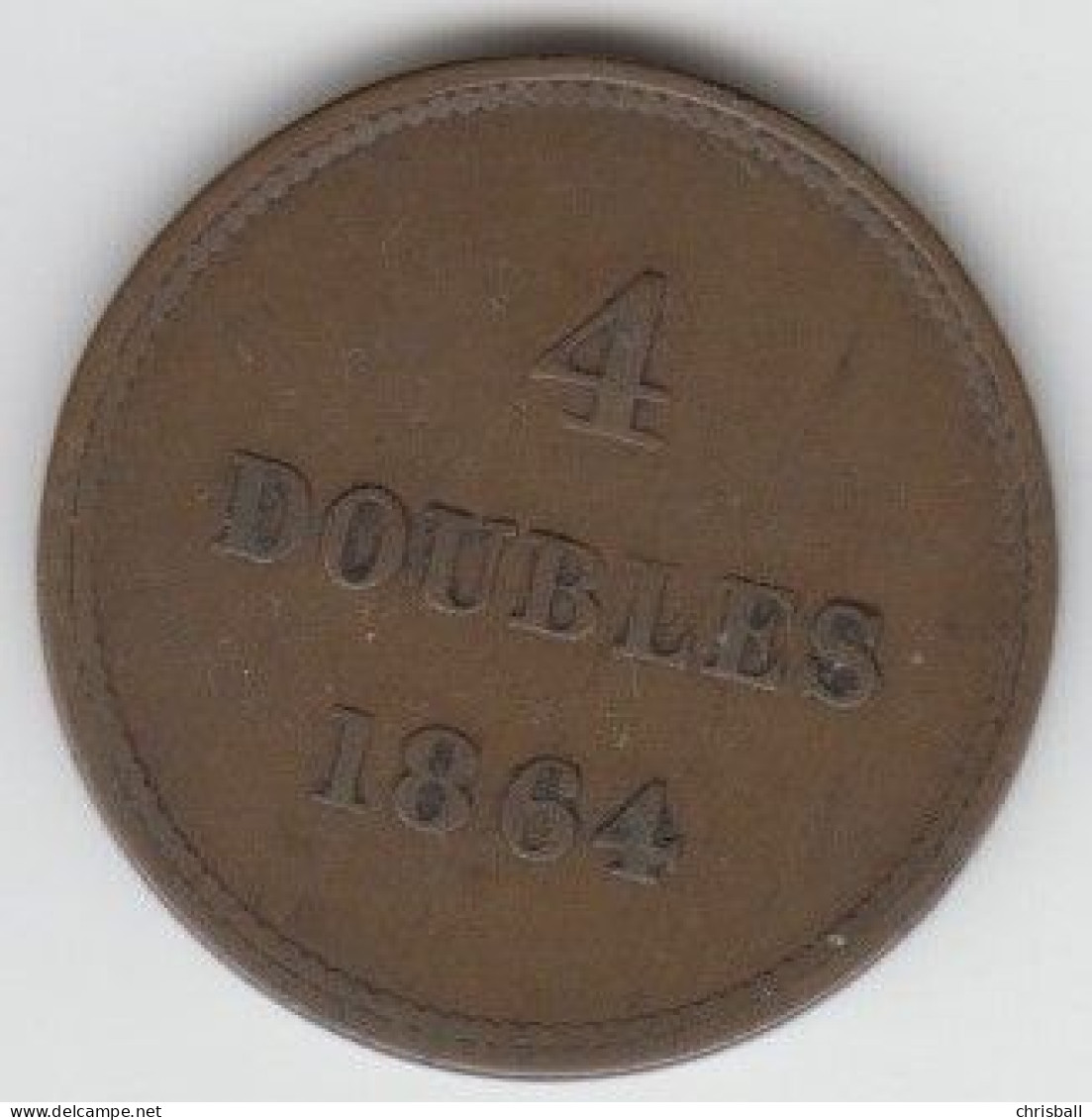 Guernsey Coin 4 Doubles 1864 Condition Fine - Guernsey
