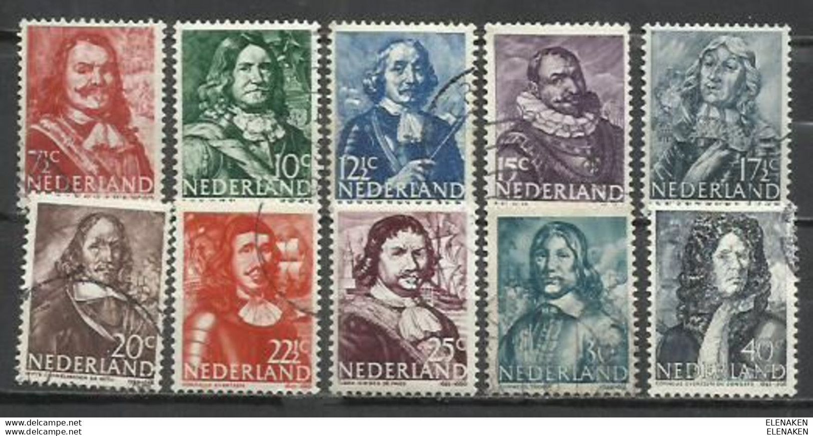 7435-HOLANDA PAISES BAJOS NETHERLAND SERIE COMPLETA 1943 ALMIRANTES 402/11 NAVEGANTES, SELLOS ANTIGUOS, USADO. - Used Stamps