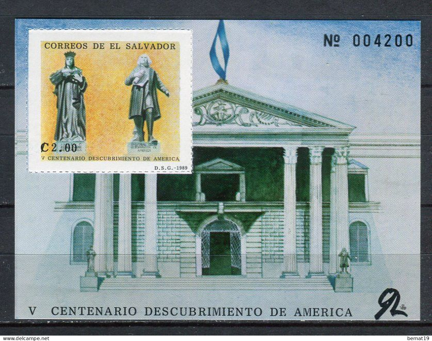 Colón. El Salvador 1989. Yvert  Block 35 ** MNH. - Zomer 1992: Barcelona