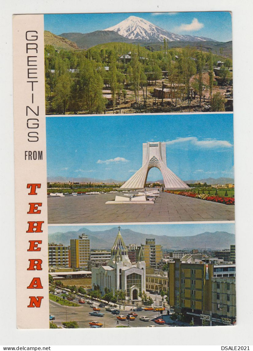 IRAN Greetings From Teheran Triple View, Arch, Big Church, Old Cars, Vintage Photo Postcard RPPc AK (28818) - Iran