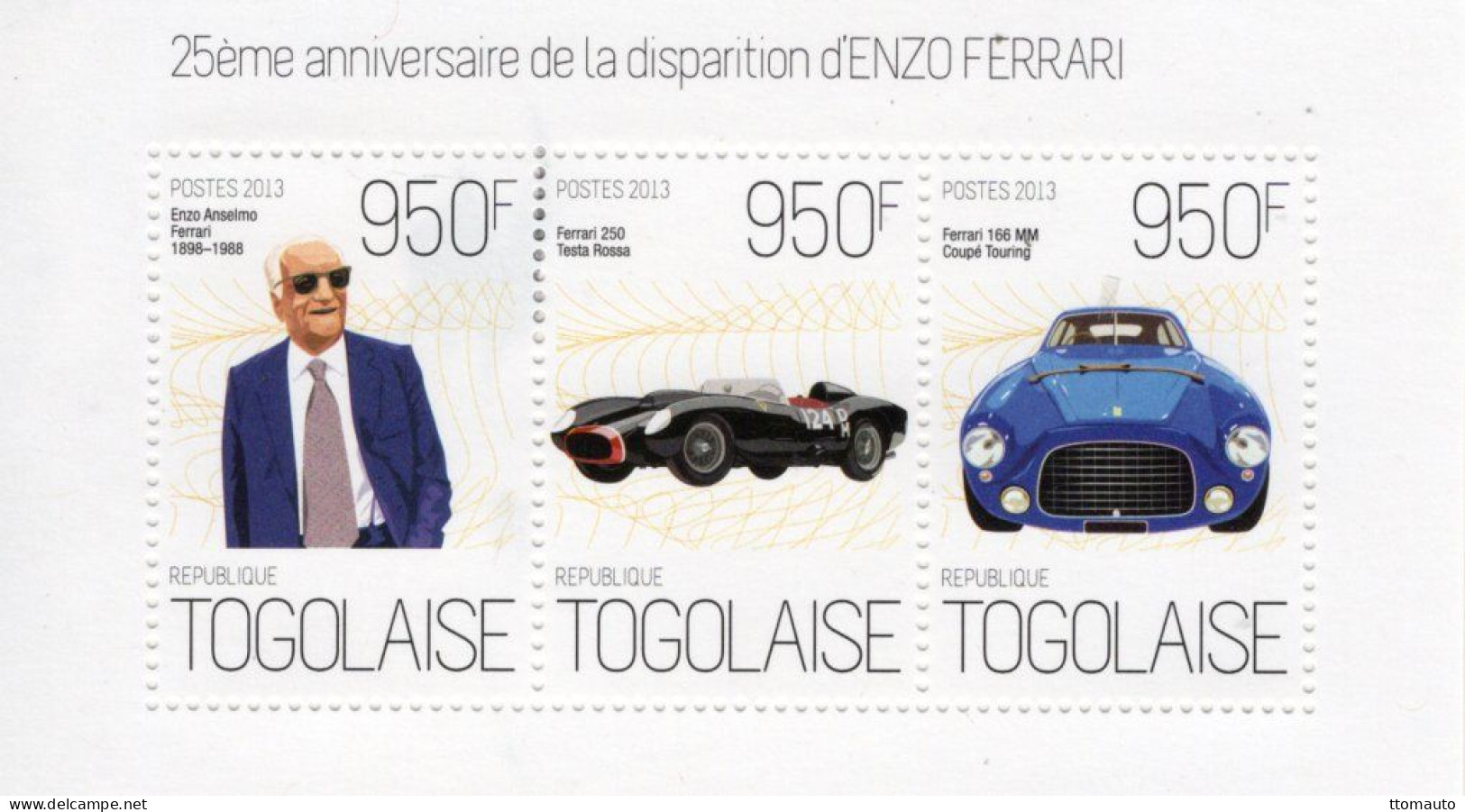 Togolaise 2013- 25eme Anniversaire De La Disparition D'Enzo Ferrari -  Ferrari Testa Rossa -166MM - 3v MS Neuf/Mint/MNH - Cars