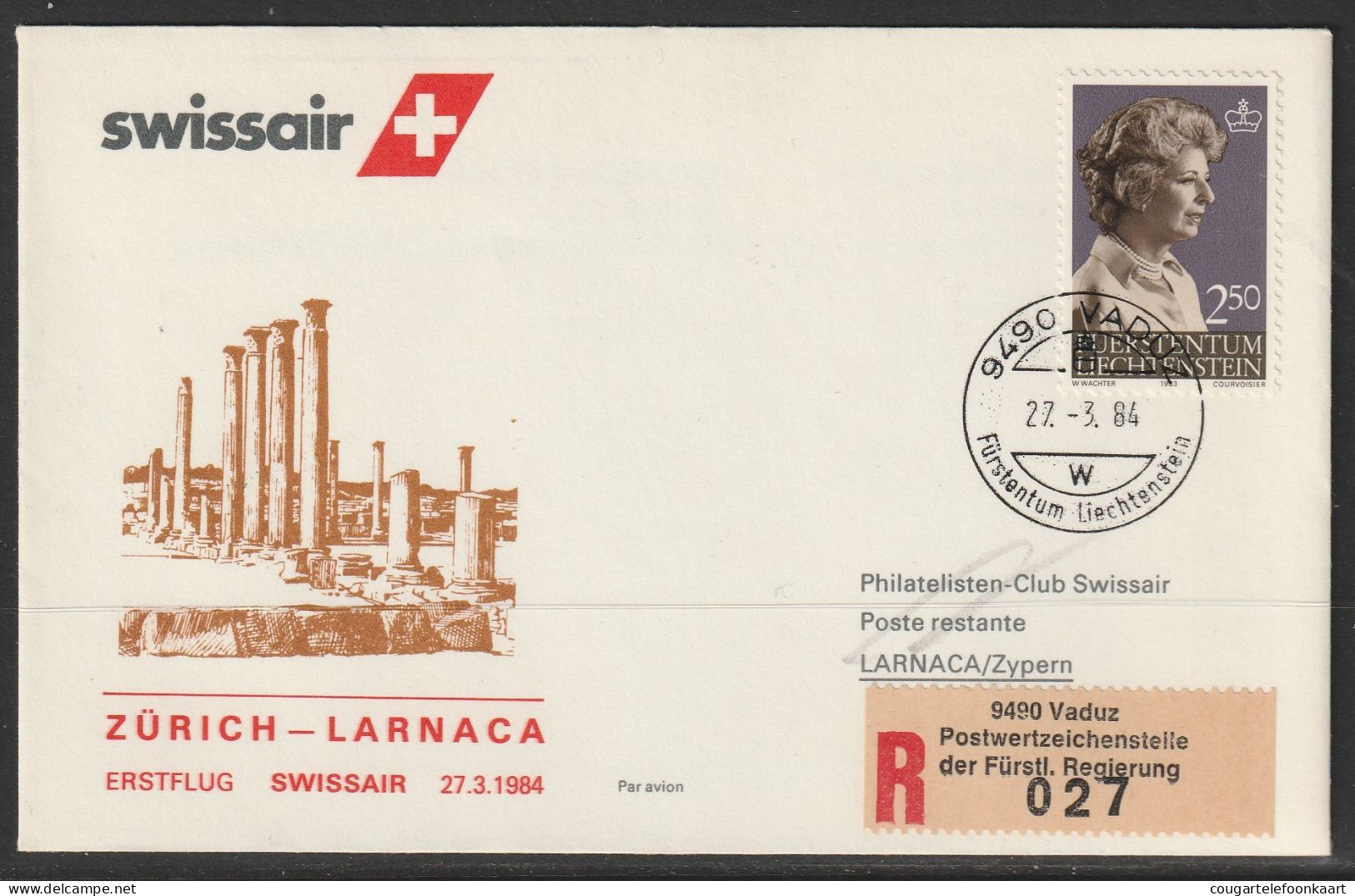 1984, Swissair, Erstflug, Liechtenstein - Larnaca Cyprus - Aéreo