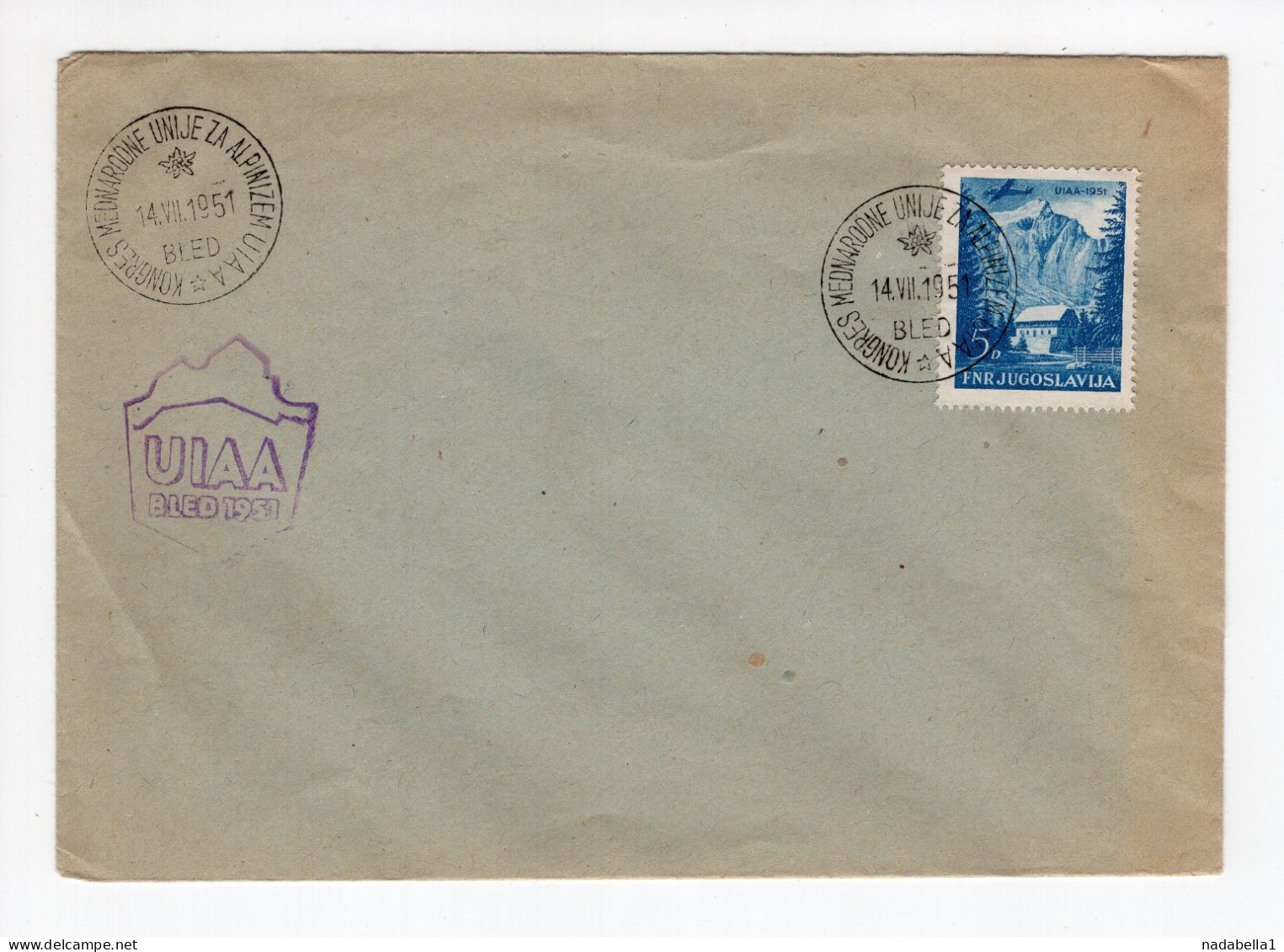 1951. YUGOSLAVIA,SLOVENIA,BLED,COVER,UIAA BLED,SPECIAL CANCELLATION:ALPINE INTERNATIONAL SOCIETY CONGRESS - Briefe U. Dokumente