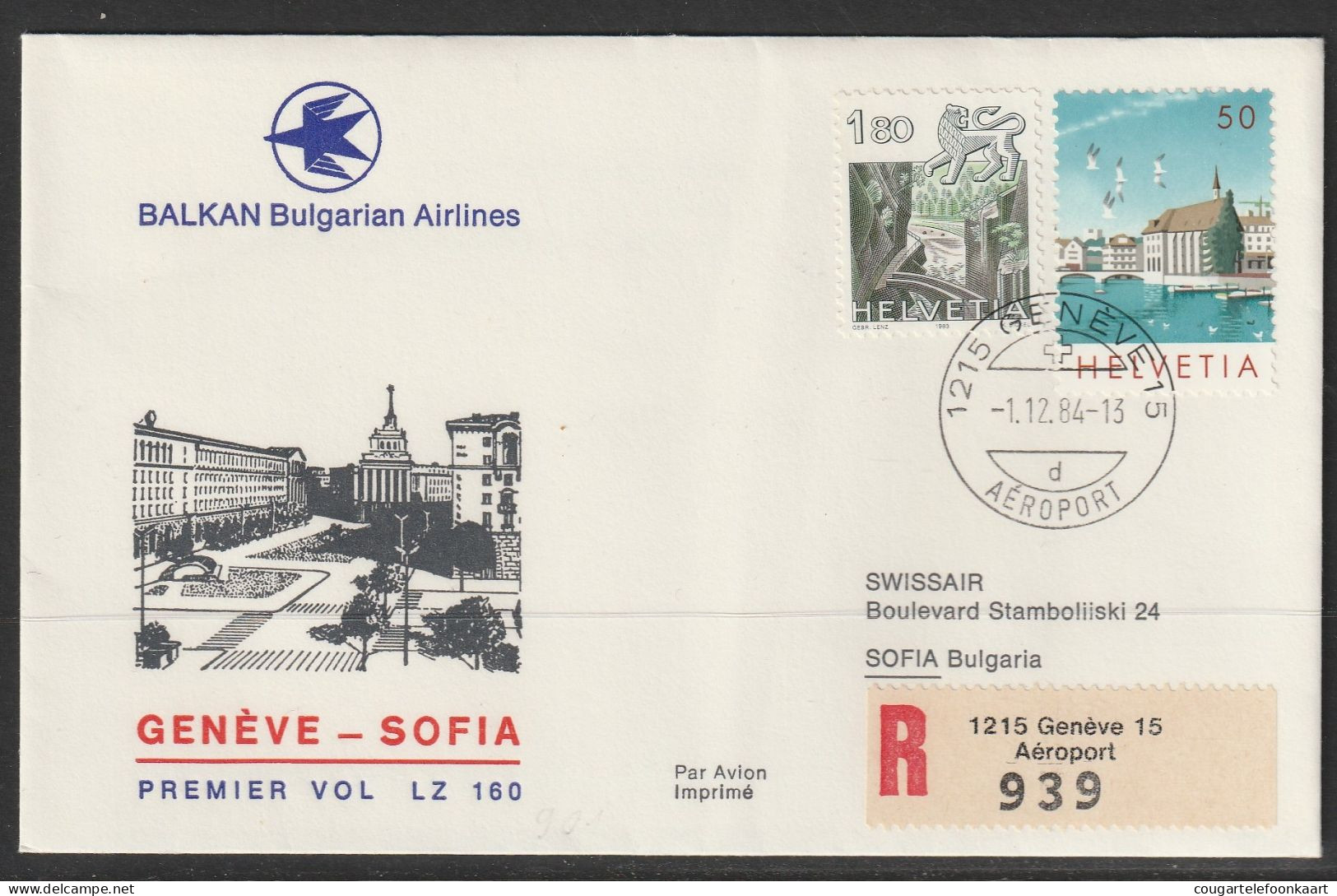 1984, Balkan, Erstflug, Genf - Sofia - Erst- U. Sonderflugbriefe