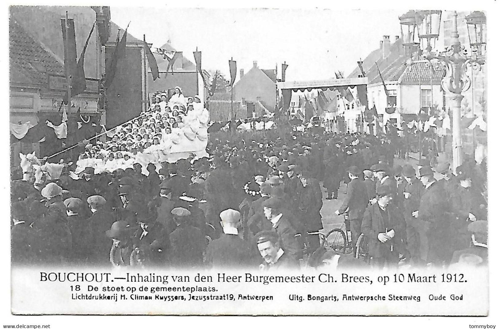 CPA Bouchout, Inhaling Van Den Heer Burgemeester Ch. Brees, Op 10 Maart 1912, De Stoet Op De Gemeenteplaats - Böchout