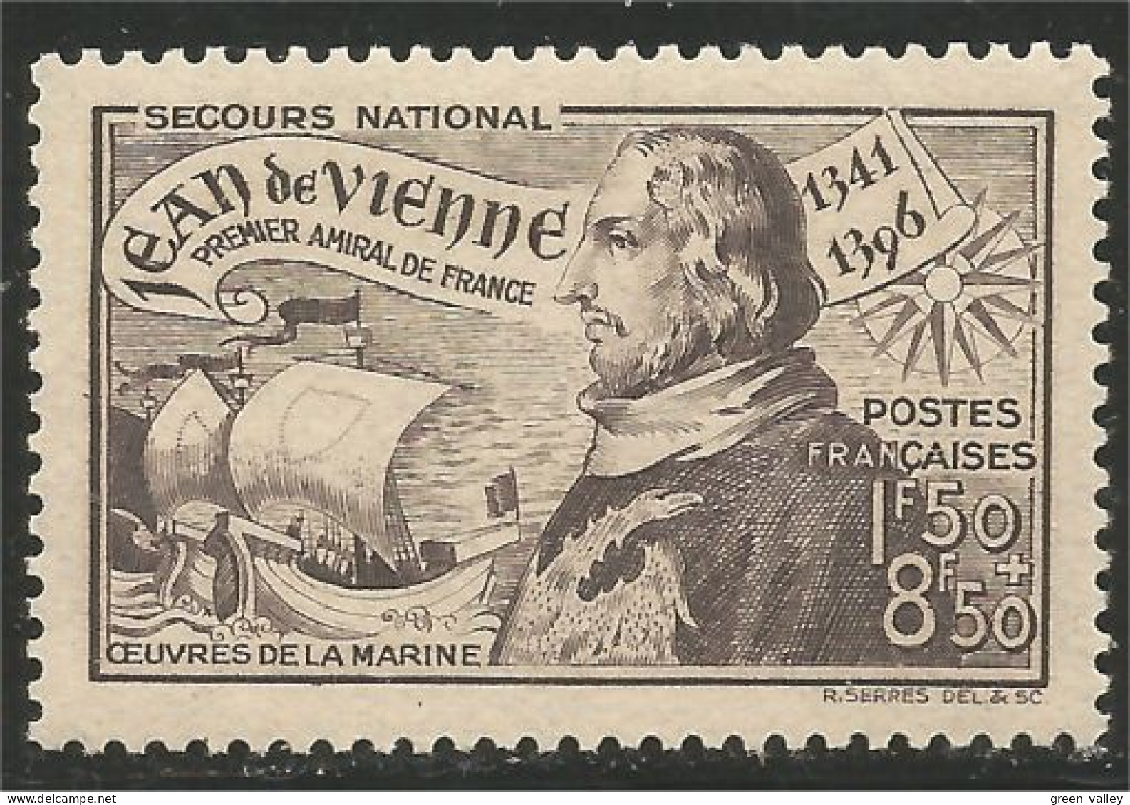 335 France Yv 544 Jean De Vienne Amiral Marine Admiral Voilier Bateau Ship Schiffe MNH ** Neuf SC (544-1c) - Militaria