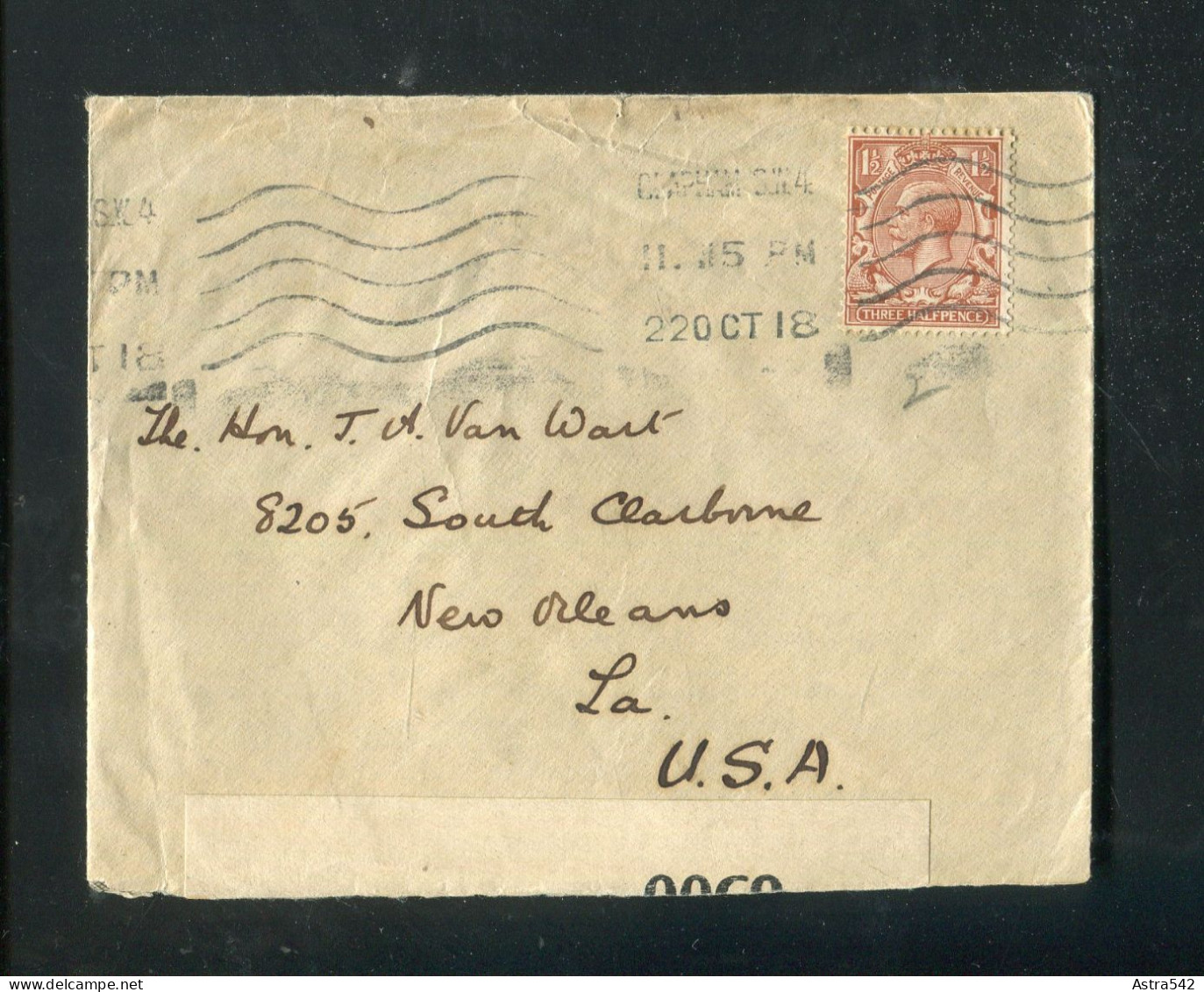 "GROSSBRITANIEN" 1918, Brief Mit "ZENSUR" (Banderole "OPENED BY CENSOR") In Die USA (A1052) - Briefe U. Dokumente