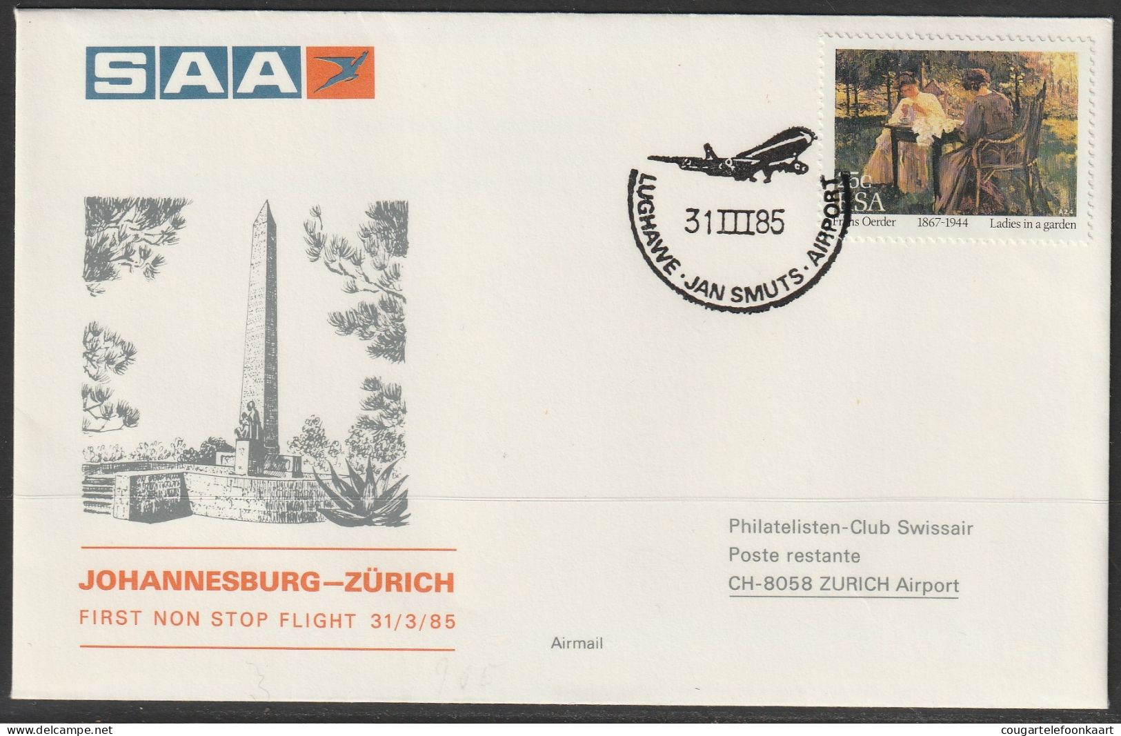 1985, SAA, Erstflug, Johannesburg South Africa - Zürich - Aéreo